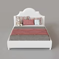 White Double Bed With Pink And Grey Diamond Pattern Quilt Striped Pillows And Teddy Bear
