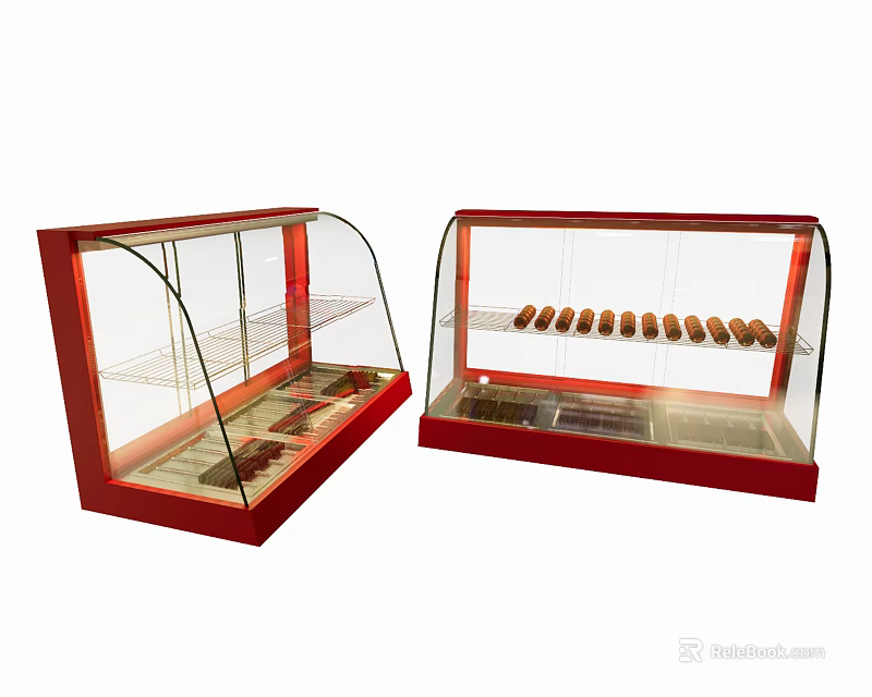Red Display Cases With Glass Covers And Shelves For Display Items 3d model 