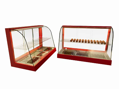 Red Display Cases With Glass Covers And Shelves For Display Items 3d model