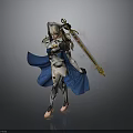 3D Female Warrior Character In Silver Armor With Blue Cloak And Golden Sword
