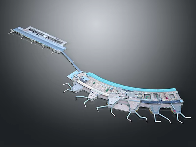 Cartoon Scene Featuring Modern Terminal With Long Curved Corridors And Bright Colorful Structures 3d model