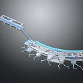 Cartoon Scene Featuring Modern Terminal With Long Curved Corridors And Bright Colorful Structures