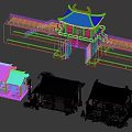 Cartoon Scene Of Traditional Chinese City Gate Tower And Houses With Details