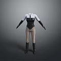 Elegant Women's Outfit With White Shirt Black Corset Beige Pants Long Gloves And Boots