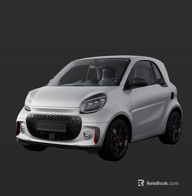 White Compact Two Door City Car With Modern Front Grille And Black Wheels 3d model 