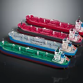 Colorful Model Tanker Ships Arranged in Display with Red Green Blue Colors