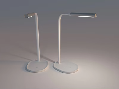 Modern White Adjustable Desk Lamps With Curved Arms Round Base And LED Light 3d model