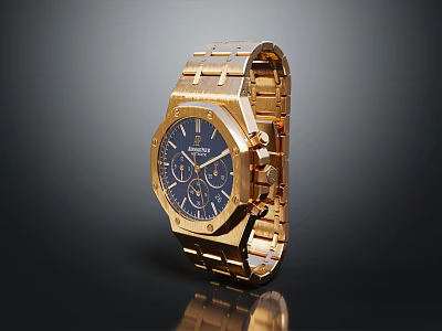 Luxury Gold Watch With Deep Blue Dial And Chronograph Function Sleek Design 3d model