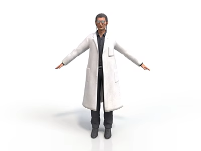 Man in White Lab Coat Standing with Arms Outstretched on White Background 3d model