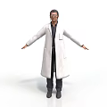 Man in White Lab Coat Standing with Arms Outstretched on White Background