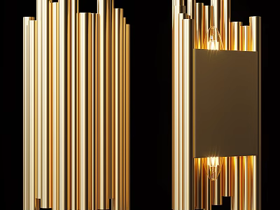 Modern Golden Wall Lamps With Vertical Strips Design Illuminated On Black Background 3d model