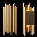 Modern Golden Wall Lamps With Vertical Strips Design Illuminated On Black Background