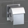 Silver Metal Toilet Paper Holder Mounted on Gray Tiled Wall With Roll