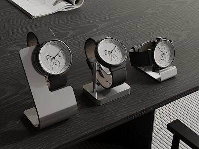 Stylish Wristwatches Displayed On Desktop Stands 3d model