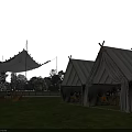 Elegant White Canvas Glamping Tents On Sunny Lawn With Cozy Outdoor Leisure Dining Spaces