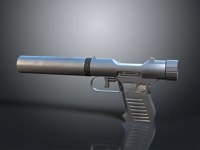 Silver Metallic Pistol Weapon With Long Barrel And Textured Grip Design 3d model Silver Metallic Pistol Weapon With Long Barrel And Textured Grip Design 3d model