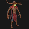 Mystical Game Movie Character With Scarecrow Look Glowing Green Eyes And Horned Headdress
