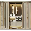 Elegant Modern Wardrobe Interior With Glass Doors Hanging Space And Drawers