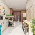 Modern Restaurant Interior With Open Layout Bar Seats Green Plants And Storage Cabinets