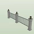 Modern Metal Fence with Gray Pillars Black Railings and Lamp Posts