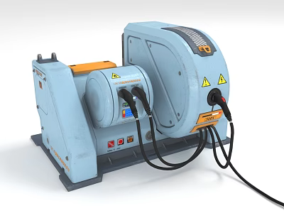 Industrial Equipment Light Blue Design With Warning Signs Connected Cables And Control Panel 3d model