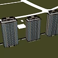 Modern High Rise Building Night View With Illuminated Windows And Trees 3d model