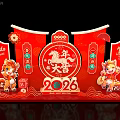 2026 Chinese New Year Art Installation With Red Decorations And Cartoon Dragon