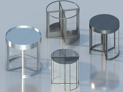 Round Metal Side Tables With Different Designs Glass And Metal Tops And Frames 3d model