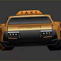 Orange Taxi Car With Roof Top TAXI Sign And Modern Checkerboard Design