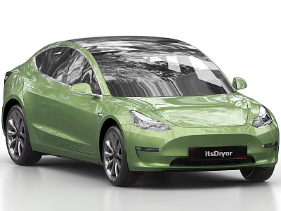 Green Tesla Electric Car With Modern Design And Sleek Exterior Features 3d model