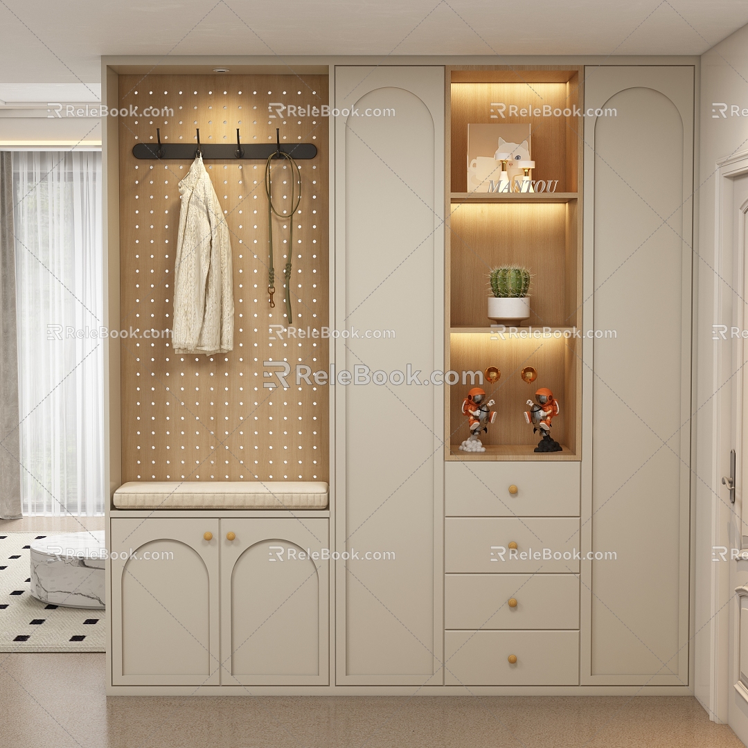 Modern Cream Style Entrance Cabinet Shoe Cabinet 3d model