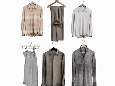 Elegant Modern Clothes Collection With Shirts Dresses Coats In Neutral Tones And Soft Fabrics 3d model