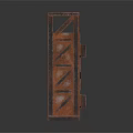 Rusted Metal Pillars With Barbed Wire Fence And Blue Panel Entrance Gate Structure