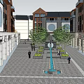 Modern Commercial Street With Buildings Greenery Shop Fronts And Pedestrian Areas