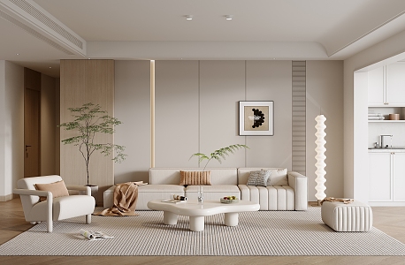 Living room sofa coffee table combination single sofa stool floor lamp potted hanging picture 3d model