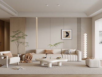 Living room sofa coffee table combination single sofa stool floor lamp potted hanging picture 3d model