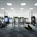 Spacious Fitness Gym Interior With Workout Equipment Dumbbells Barbells And Training Area