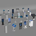 Modern Interactive Kiosk Collection Featuring Various Touchscreen Displays And Stands 3d model