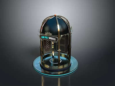 Dome Shaped Lift Wheel Building with Metal Frame Glass and Illuminated Circular Base 3d model