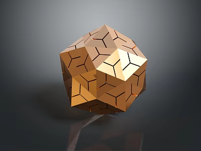Golden Geometric Polyhedron Design With Detailed Lines And Reflective Surface 3d model