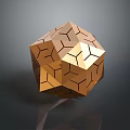 Golden Geometric Polyhedron Design With Detailed Lines And Reflective Surface