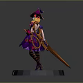 Game Movie Character Witch With Purple Dress Blonde Hair And Red Spiked Staff On Base