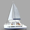 Modern Catamaran Yacht With White Hull Sails And Spacious Deck 3d model