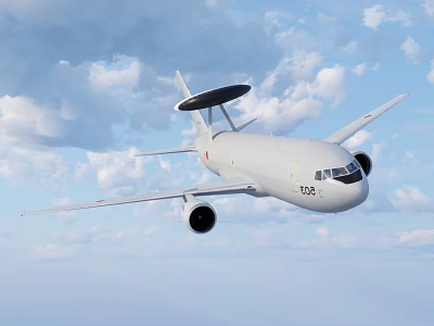 High Tech Fighter Jet Flying In Blue Sky With Clouds 3d model