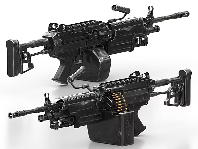 Black Modern Tactical Military Rifles With Ammunition Belt Barrel And Stock 3d model