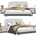 White Kids Bed With Minion Toy Matching Nightstand Gray Yellow Bedding Modern Simple Style