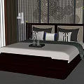 Modern Double Bed Featuring Gray Blue Decorative Pillows Dark Wooden Frame 3d model