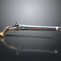 Antique Pistol With Wooden Grip Metal Barrel And Intricate Carvings On Dark Surface