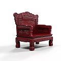 Traditional Chinese Style Red Armchair With Ornate Carved Details On Frame