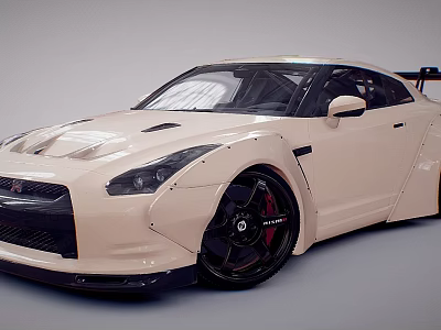 Light Beige Modified Sports Car With Black Wheels 3d model